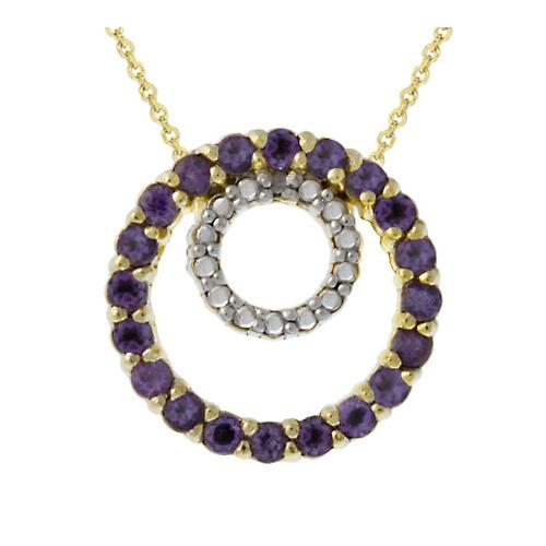 18k Gold over Silver Genuine Diamond Accent & Amethyst Eternity Pendant