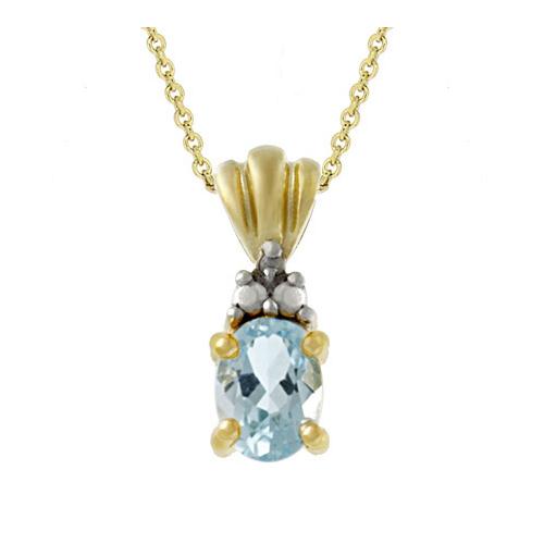 18k Gold over Silver Diamond Accented Oval Blue Topaz Pendant