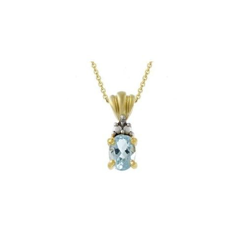 18k Gold over Silver Diamond Accented Oval Blue Topaz Pendant-2