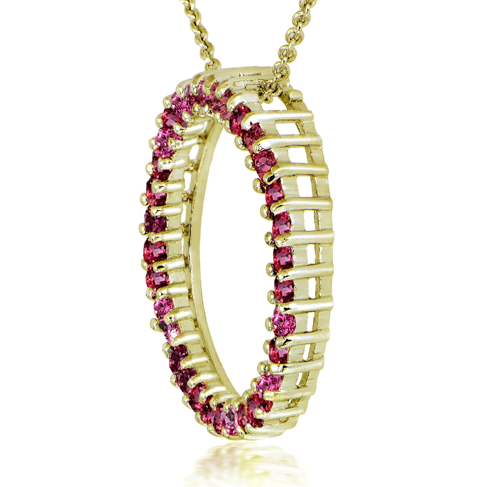 Gold Tone over Sterling Silver 1.6ct. TGW Ruby Circle Necklace-2