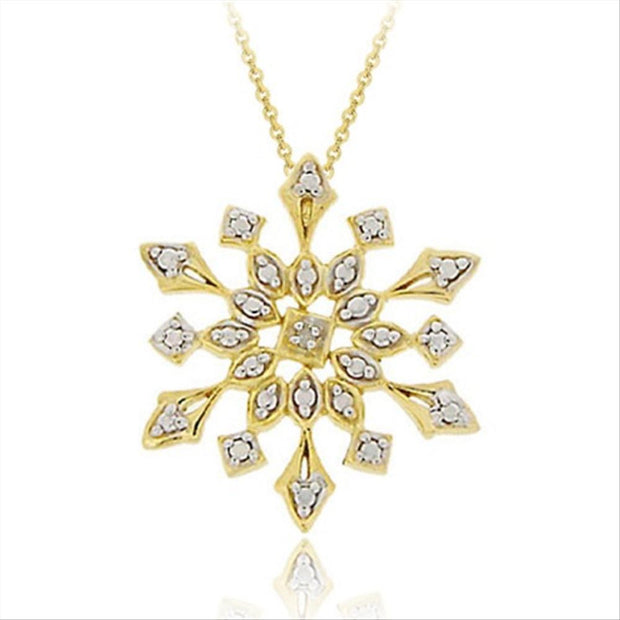 18K Gold over Sterling Silver Genuine Diamond Accent Snowflake Pendant