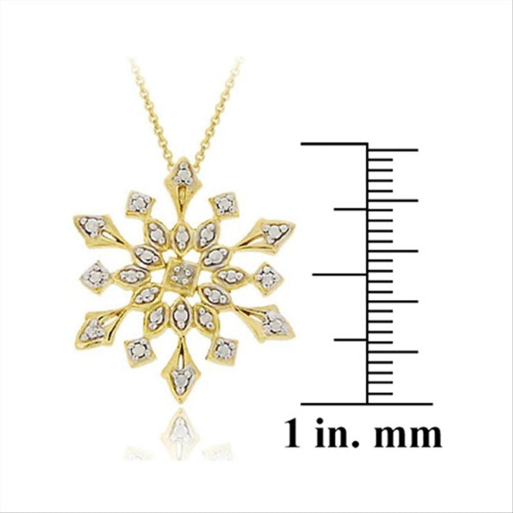 18K Gold over Sterling Silver Genuine Diamond Accent Snowflake Pendant