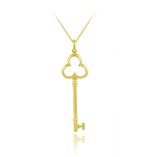 18K Gold over Sterling Silver Designer Inspired Clover Key Pendant
