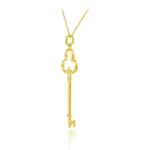 18K Gold over Sterling Silver Designer Inspired Clover Key Pendant-2