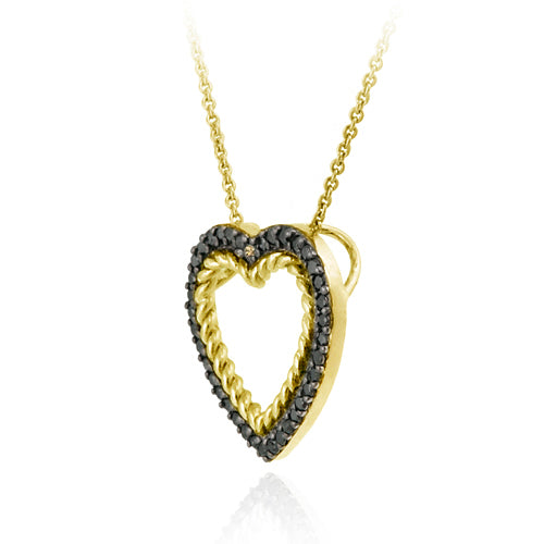18K Gold over Sterling Silver and .38ct. TDW Champagne Diamond Open Heart Pendant-2