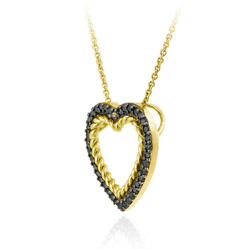 18K Gold over Sterling Silver and .38ct. TDW Champagne Diamond Open Heart Pendant