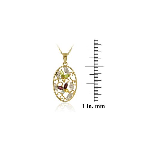 18K Gold over Sterling Silver Multi Gemstone & Diamond Accent Oval Flower Pendant-3