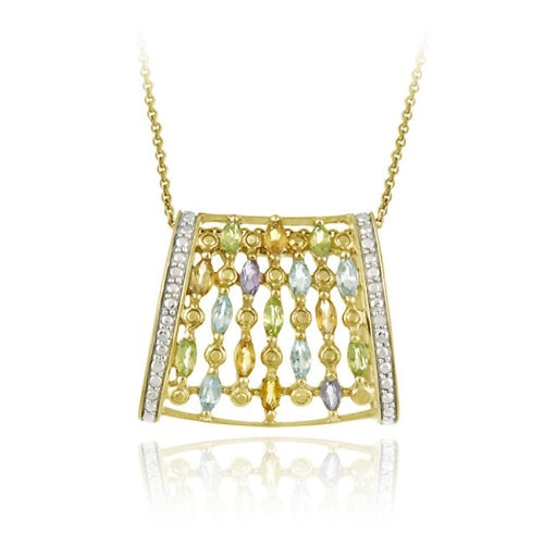 18K Gold over Sterling Silver Multi Color Gemstones Waterfall Design Pendant