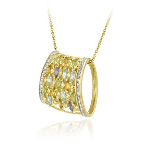 18K Gold over Sterling Silver Multi Color Gemstones Waterfall Design Pendant-2