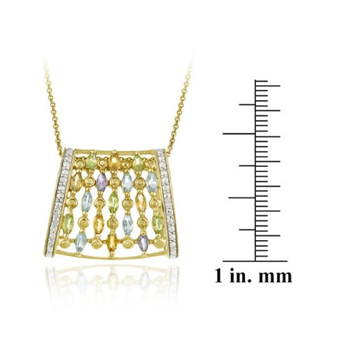 18K Gold over Sterling Silver Multi Color Gemstones Waterfall Design Pendant-3