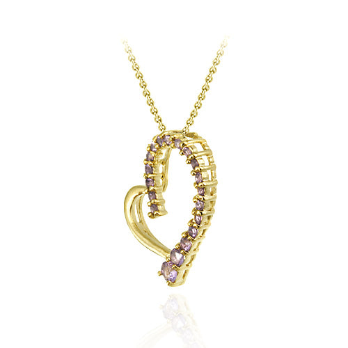 18K Gold over Sterling Silver Amethyst Floating Open Heart Pendant-2