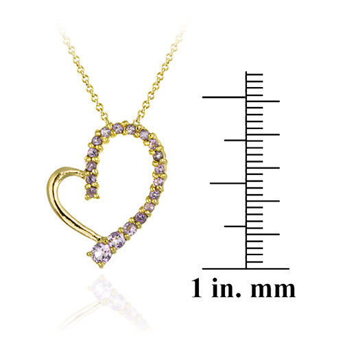 18K Gold over Sterling Silver Amethyst Floating Open Heart Pendant-3