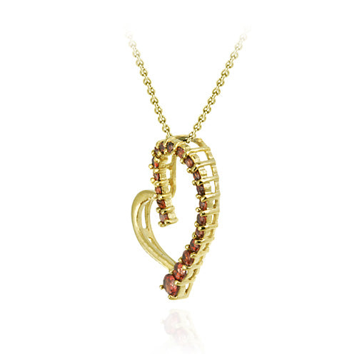 18K Gold over Sterling Silver Garnet Floating Open Heart Journey Pendant-2