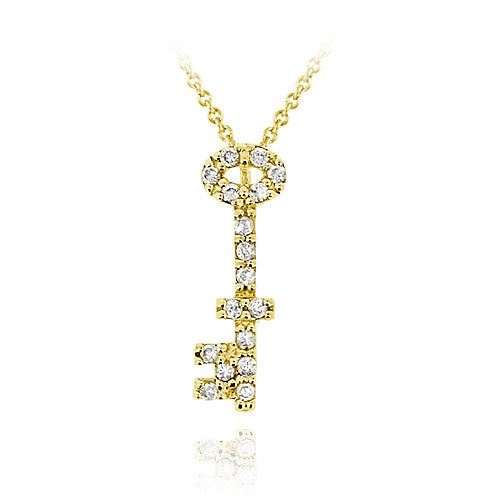 18K Gold over Sterling Silver Designer Inspired CZ Mini Key Slide Pendant