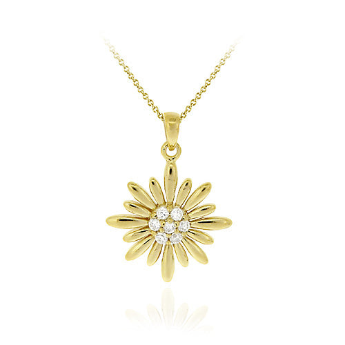 18K Gold over Sterling Silver CZ Flower Pendant