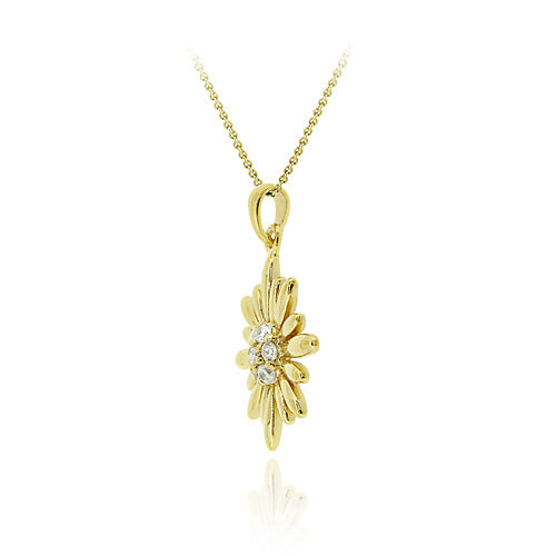 18K Gold over Sterling Silver CZ Flower Pendant-2