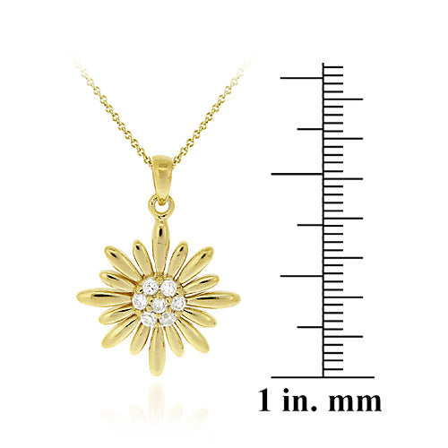 18K Gold over Sterling Silver CZ Flower Pendant-3