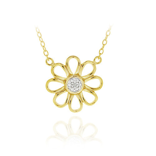 18K Gold over Sterling Silver Diamond Accent Flower Necklace