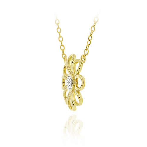 18K Gold over Sterling Silver Diamond Accent Flower Necklace-2