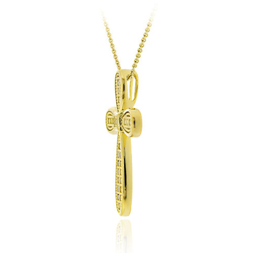 18K Gold over Sterling Silver CZ Micro Pave Cross Pendant-2