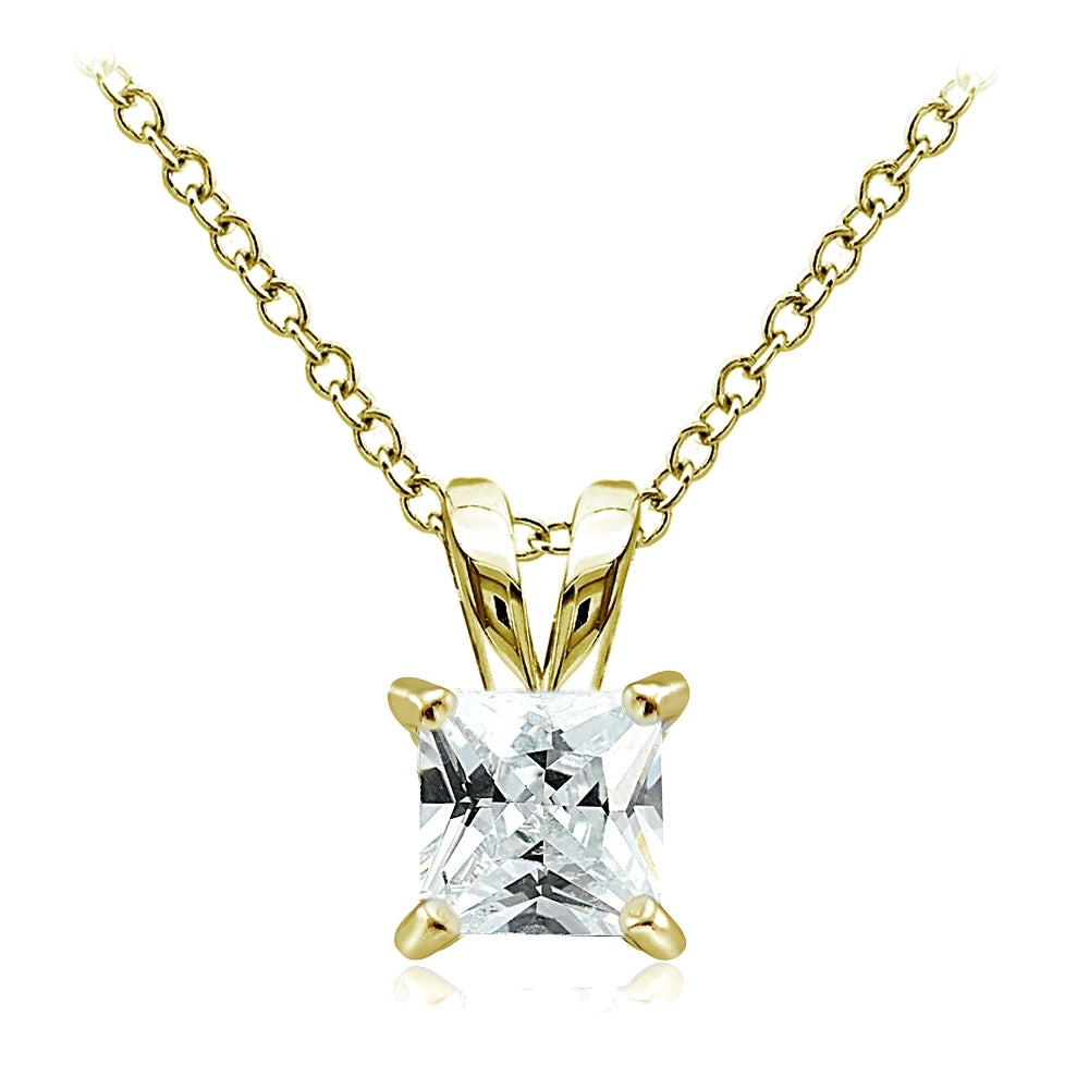 Gold Tone over Sterling Silver 2ct Cubic Zirconia 7mm Square Solitaire Necklace