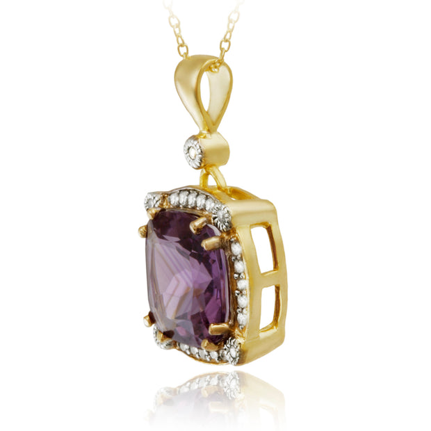 18K Gold over Sterling Silver 6.05ct Amethyst & CZ Square Pendant, 18"