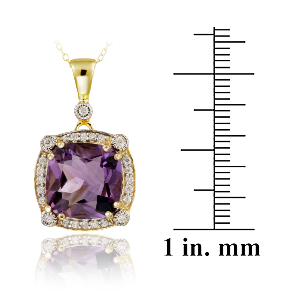 18K Gold over Sterling Silver 6.05ct Amethyst & CZ Square Pendant, 18"-3