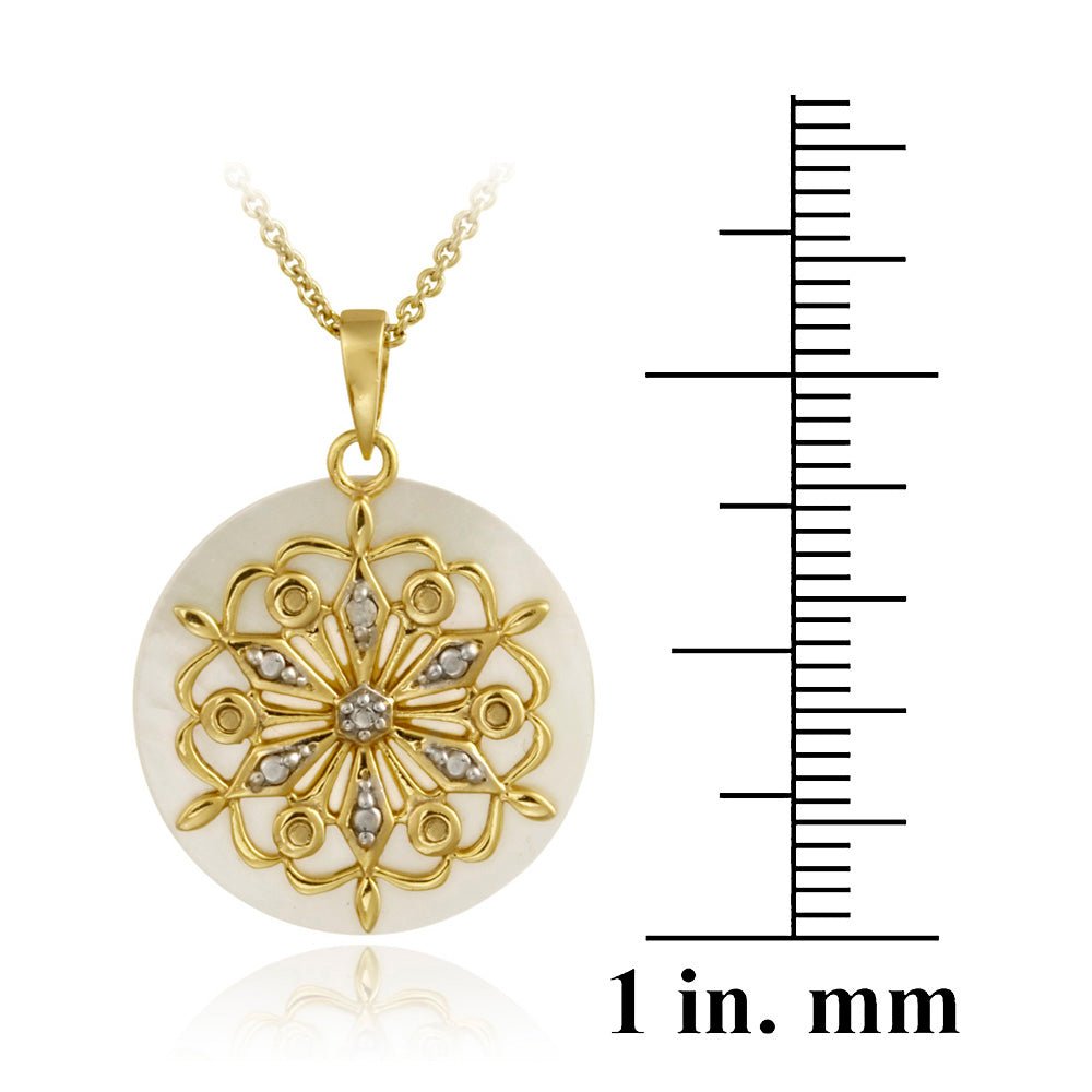 18K Gold over Sterling Silver Diamond Accent Mother of Pearl & Flower Charm Necklace-3