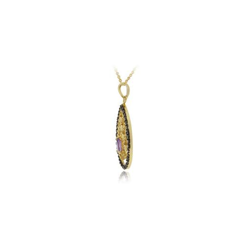 18K Gold over Sterling Silver Amethyst & Black Diamond Accent Teardrop Pendant-2