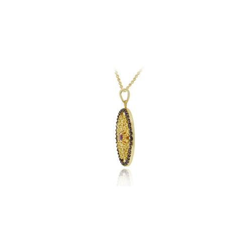 18K Gold over Sterling Silver Amethyst & Black Diamond Accent Flower Medallion Pendant-2