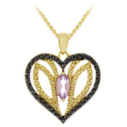 18K Gold over Sterling Silver Amethyst & Black Diamond Accent Heart Pendant