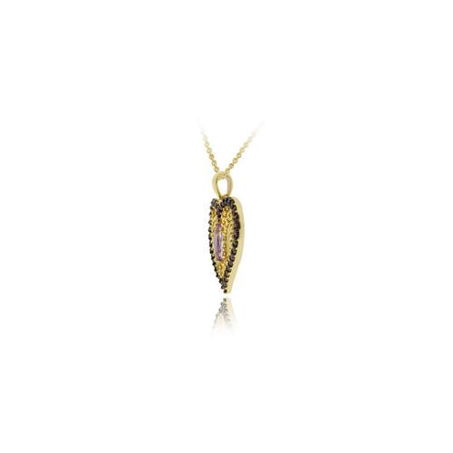 18K Gold over Sterling Silver Amethyst & Black Diamond Accent Heart Pendant-2