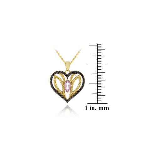18K Gold over Sterling Silver Amethyst & Black Diamond Accent Heart Pendant-3