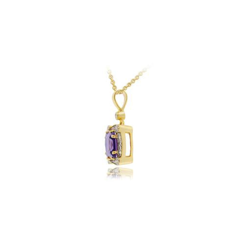 18K Gold over Sterling Silver Two Tone 2.35ct TGW Amethyst & Diamond Accent Square Pendant-2