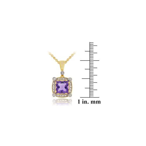 18K Gold over Sterling Silver Two Tone 2.35ct TGW Amethyst & Diamond Accent Square Pendant-3