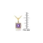 18K Gold over Sterling Silver Two Tone 2.35ct TGW Amethyst & Diamond Accent Square Pendant