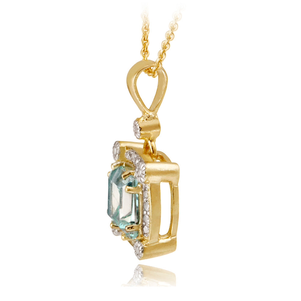 18K Gold over Sterling Silver 3.35ct Blue Topaz & Diamond Accent Square Pendant-2