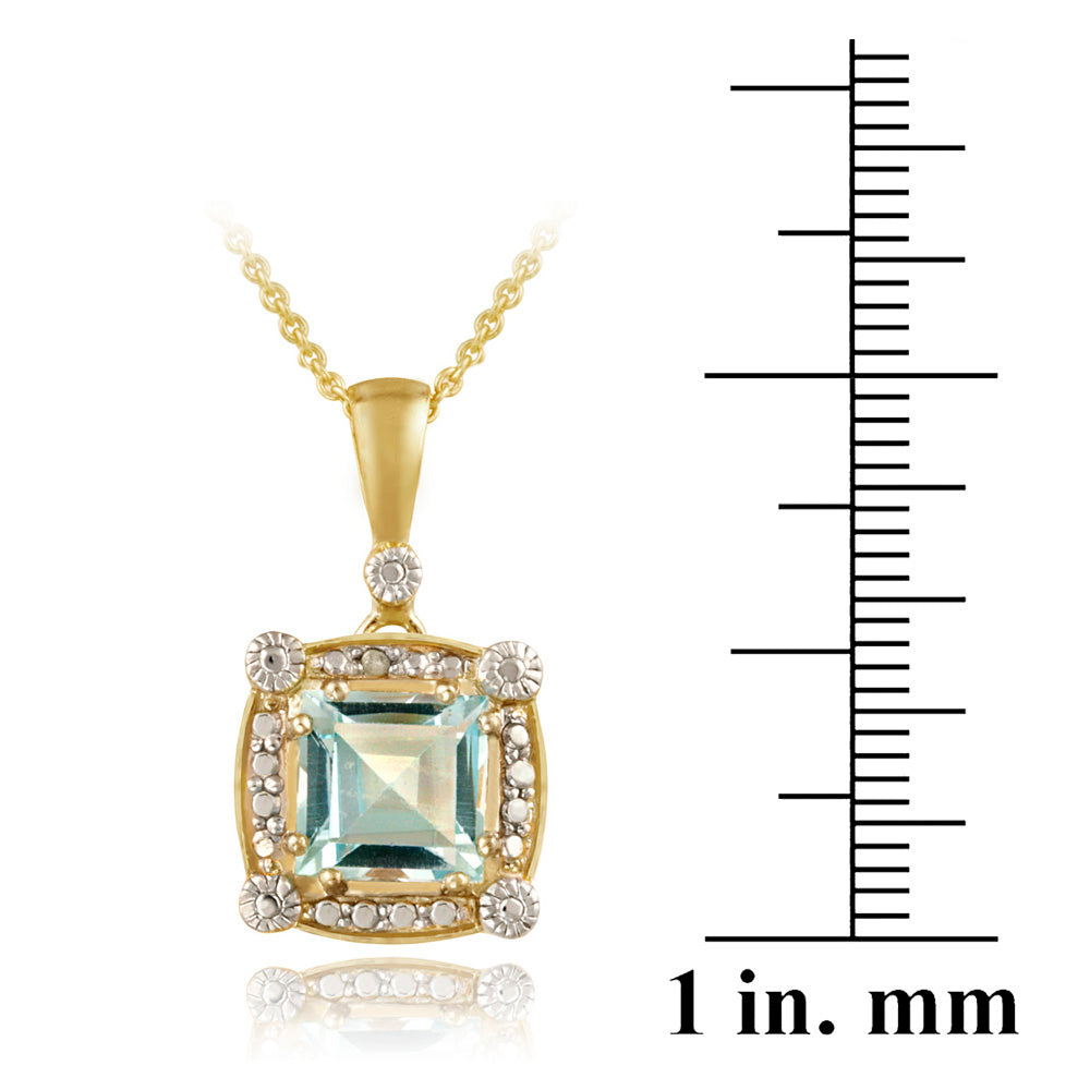 18K Gold over Sterling Silver 3.35ct Blue Topaz & Diamond Accent Square Pendant-3