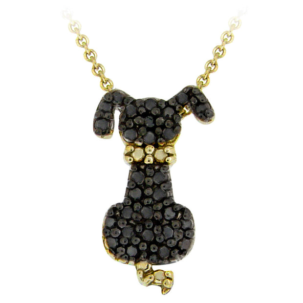 18K Gold over Sterling Silver Black Diamond Accent Puppy Dog Necklace