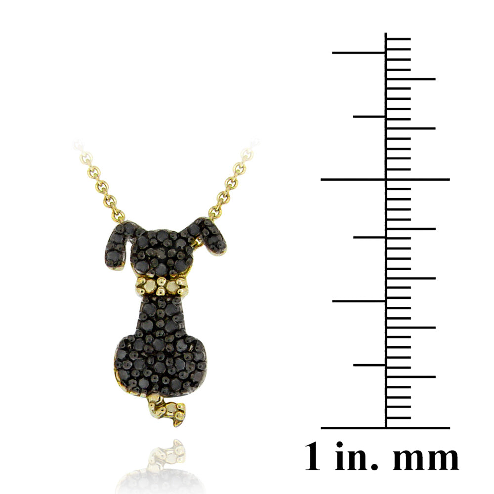 18K Gold over Sterling Silver Black Diamond Accent Puppy Dog Necklace-3