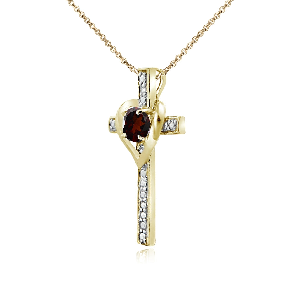 Yellow Gold Flashed Sterling Silver Garnet Cross Heart Pendant Necklace for Girls, Teens or Women-2