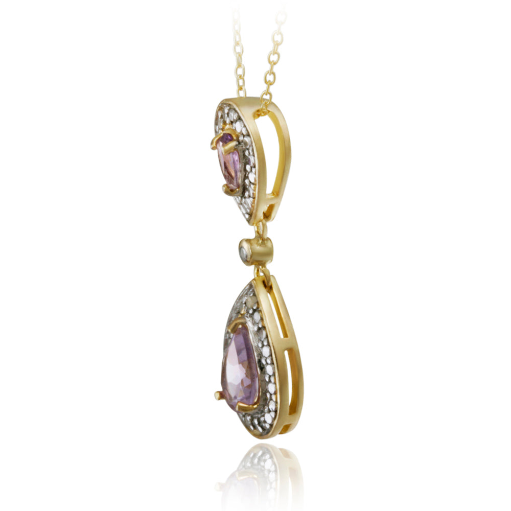 18K Gold over Sterling Silver Amethyst & Diamond Accent Double Teardrop Pendant, 18"-2