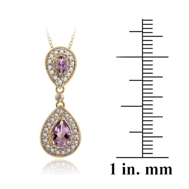 18K Gold over Sterling Silver Amethyst & Diamond Accent Double Teardrop Pendant, 18"