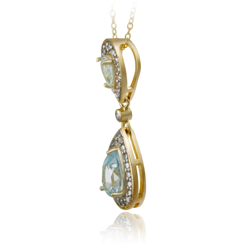 18K Gold over Sterling Silver Blue Topaz & Diamond Accent Double Teardrop Pendant, 18"-2