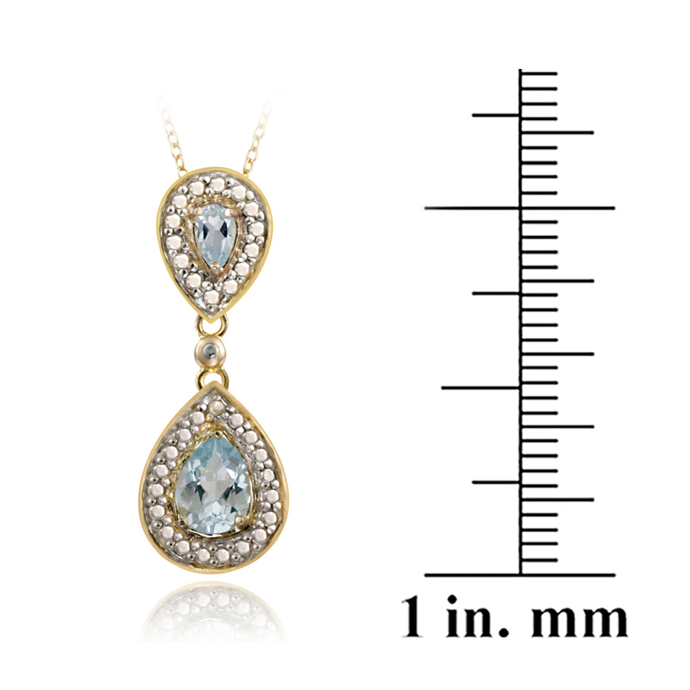 18K Gold over Sterling Silver Blue Topaz & Diamond Accent Double Teardrop Pendant, 18"-3