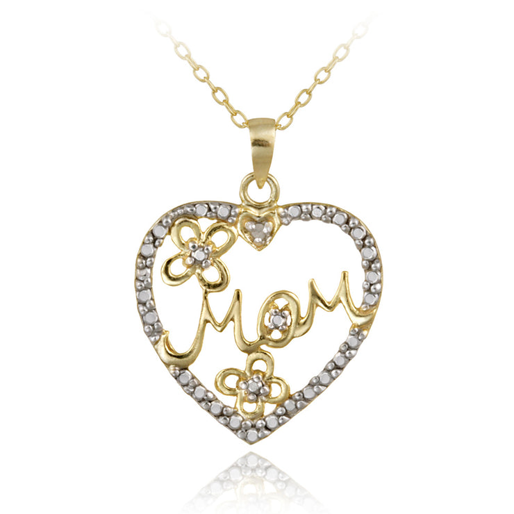 18K Gold over Sterling Silver Diamond Accent Mom Heart Pendant