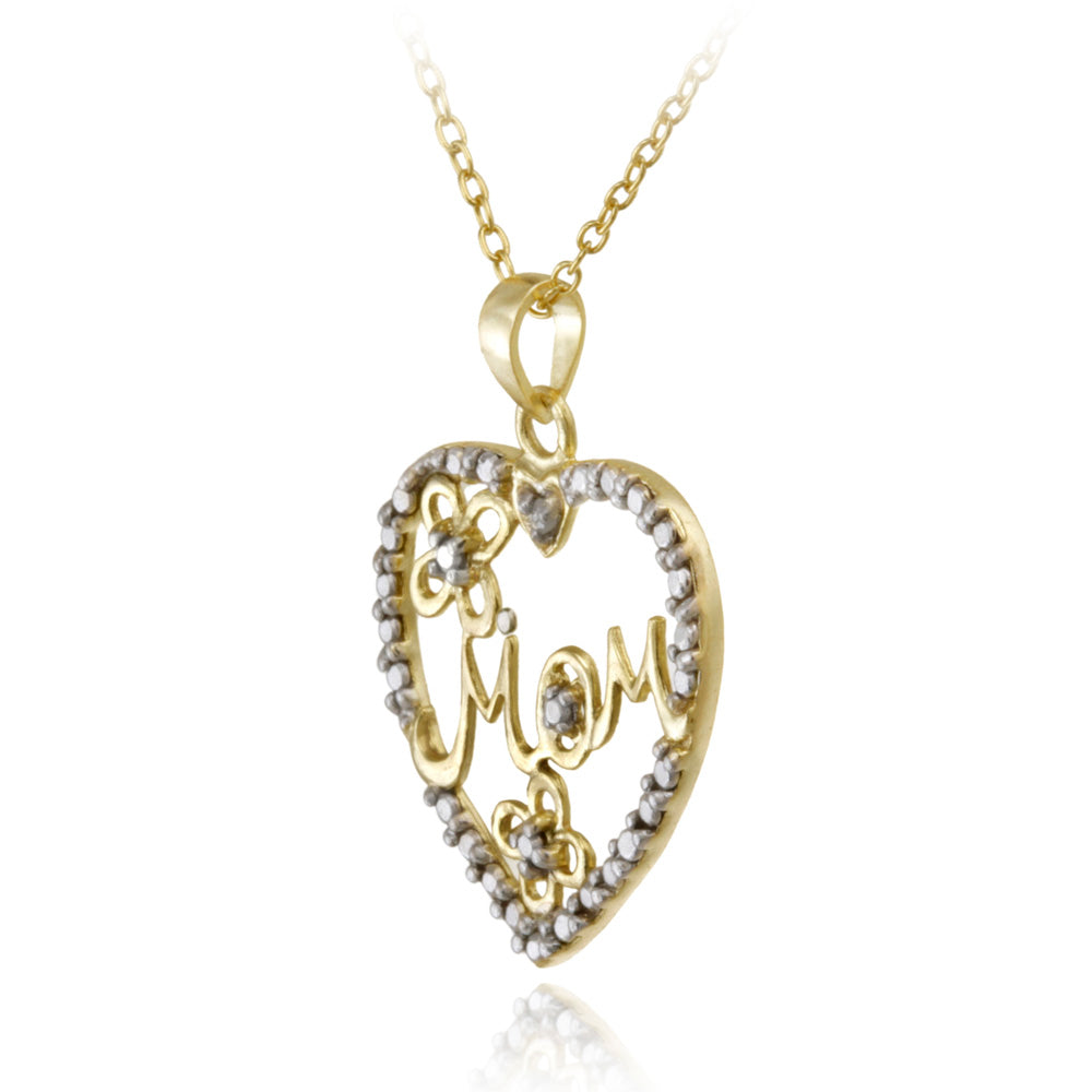 18K Gold over Sterling Silver Diamond Accent Mom Heart Pendant-2