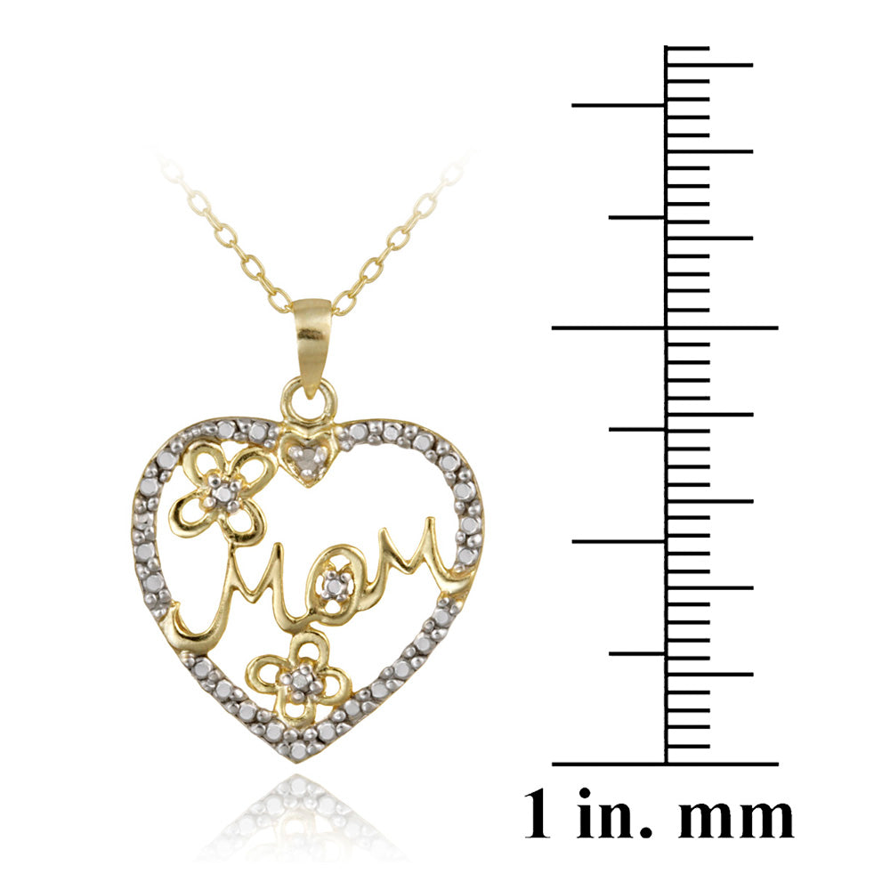 18K Gold over Sterling Silver Diamond Accent Mom Heart Pendant-3