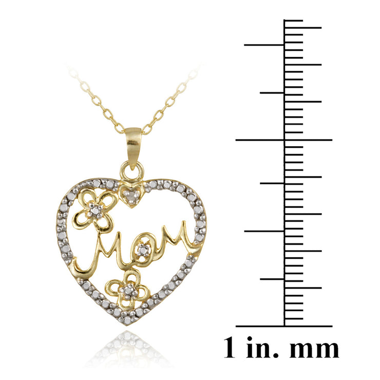 18K Gold over Sterling Silver Diamond Accent Mom Heart Pendant