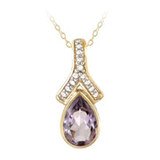 18K Gold over Sterling Silver Amethyst & Diamond Accent Teardrop Necklace